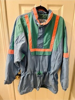 Vintage Colorblock Pullover Windbreaker - Blue, Green & Coral